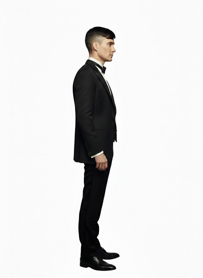 Men’s Black Peaky Blinders Style Three-Piece Tuxedo Suit – Classic Formal Suit with Blazer and Waistcoat Peak Lapel 1920s Style