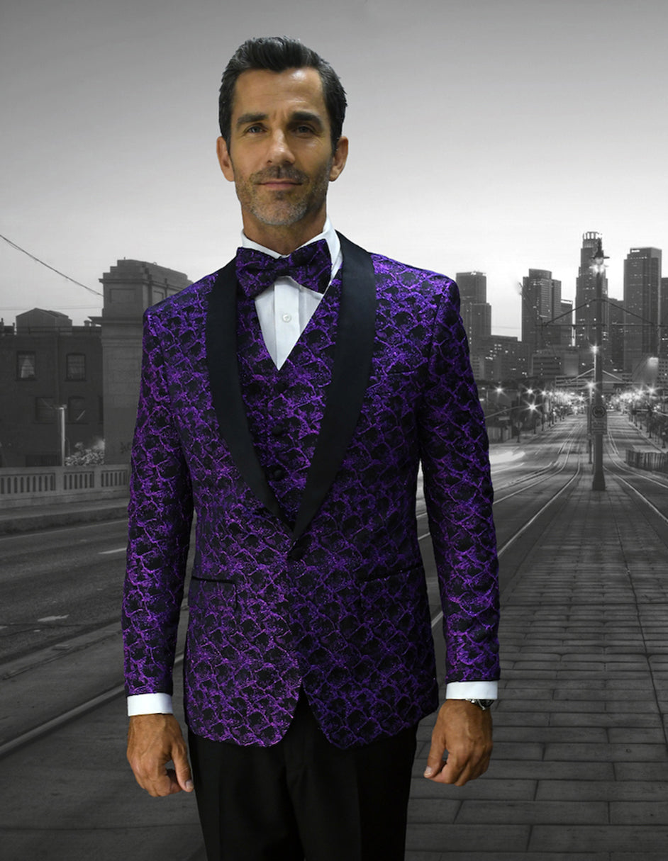 Vested Floral Shawl Lapel Tuxedo in Purple