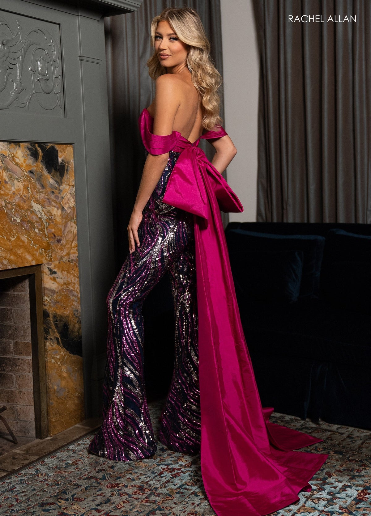 Rachel Allan 50331 Sequin Off Shoulder Jumpsuit