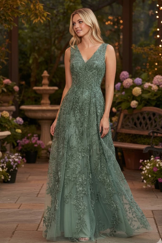 Formal Dress Long V-Neck Sleeveless A-Line Gown By Lenovia 8337-New Collection