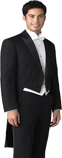 Men's Classic Black Peak Lapel Tailcoat Blend Tuxedo Jacket With The Tail Suit + Vest & Shirt & Bowite