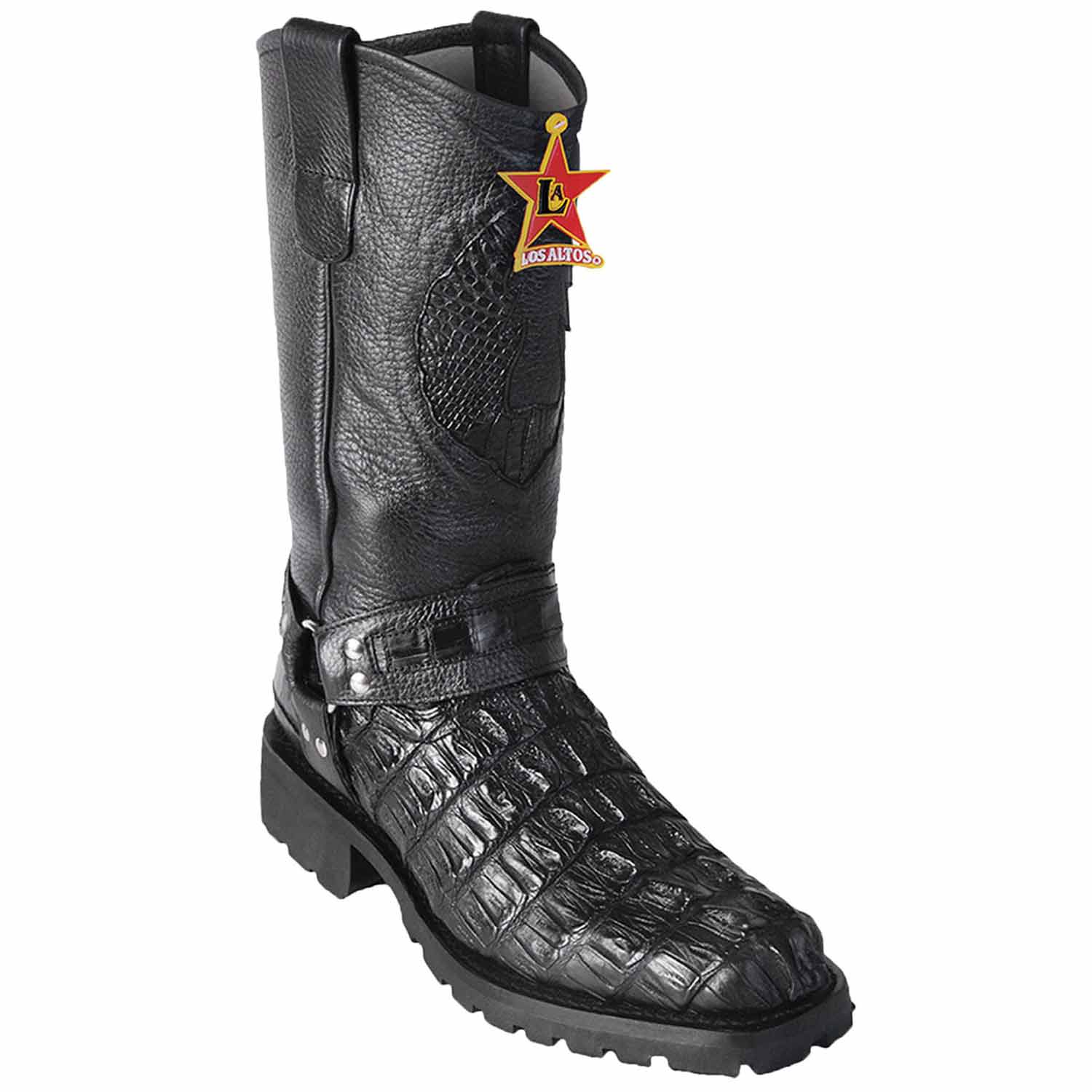 Caiman Tail Skin Biker Boots by Los Altos