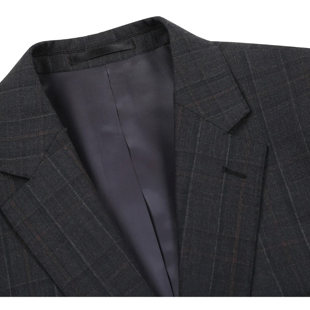 Black Wool Blend Windowpane Suit by Renoir