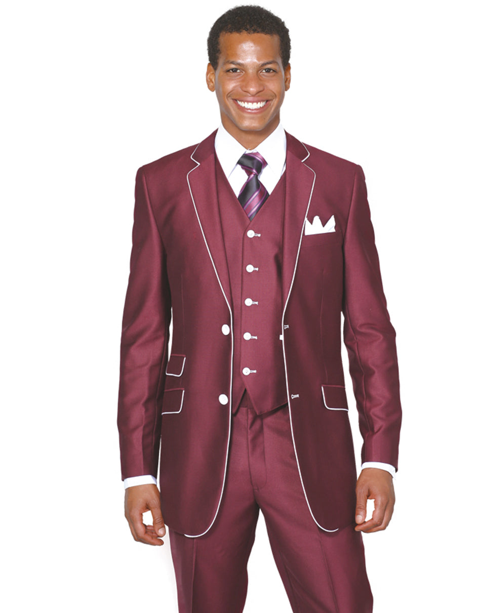 Burgundy 2 Button Vested Tuxedo for Men