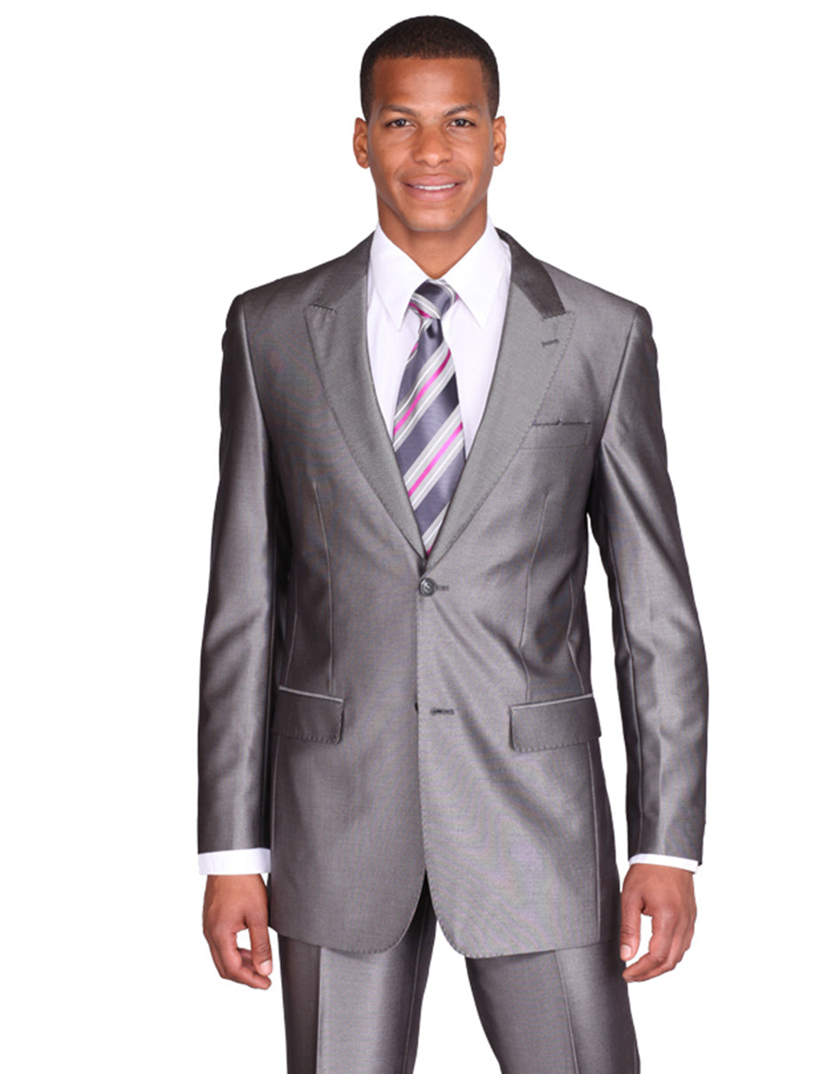 Grey Sharkskin 2 Button Peak Lapel Suit