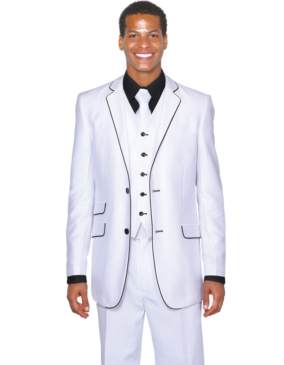 White 2 Button Vested Trim Tuxedo for Men
