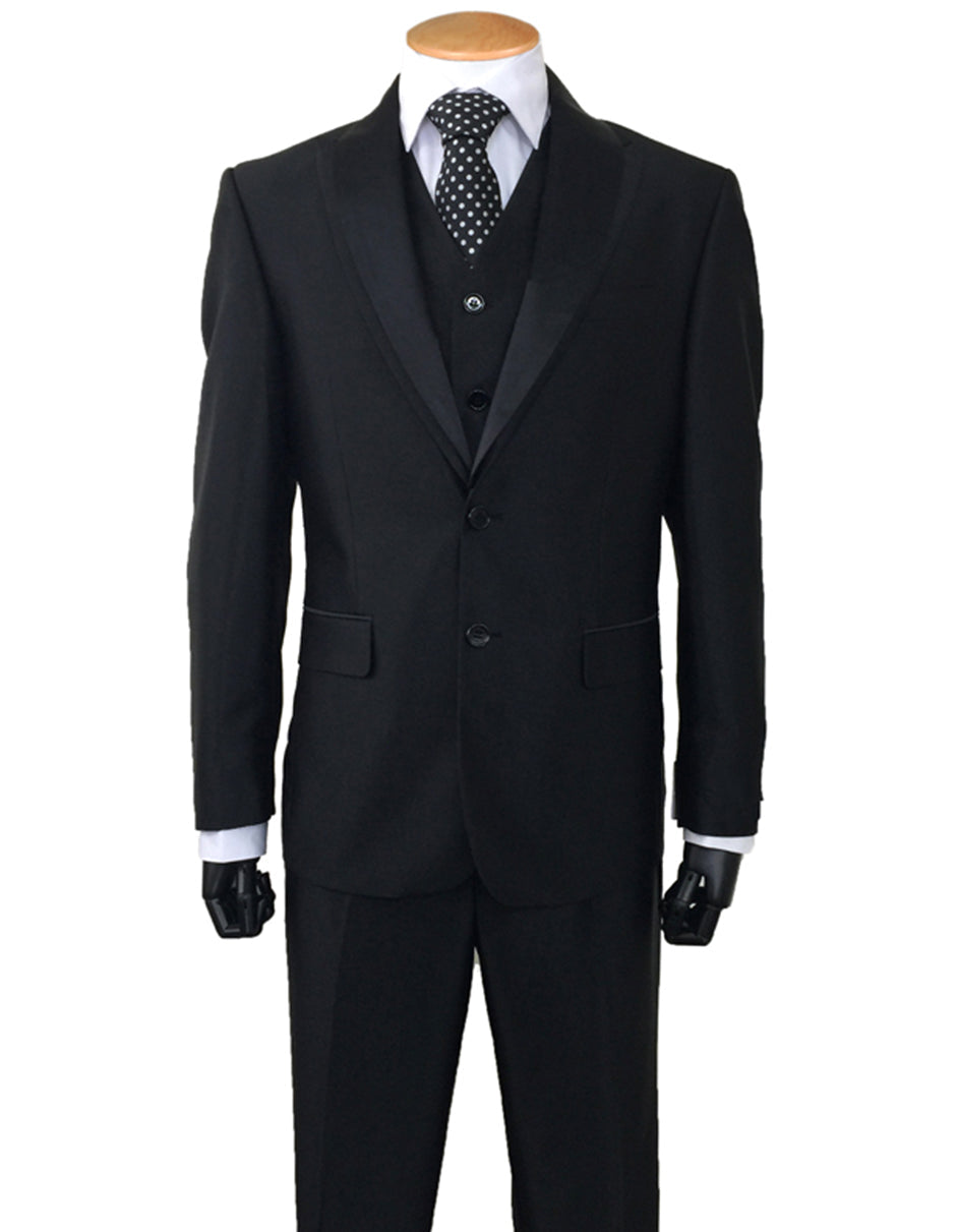 Black Sharkskin Two Button Tuxedo with Satin Shawl