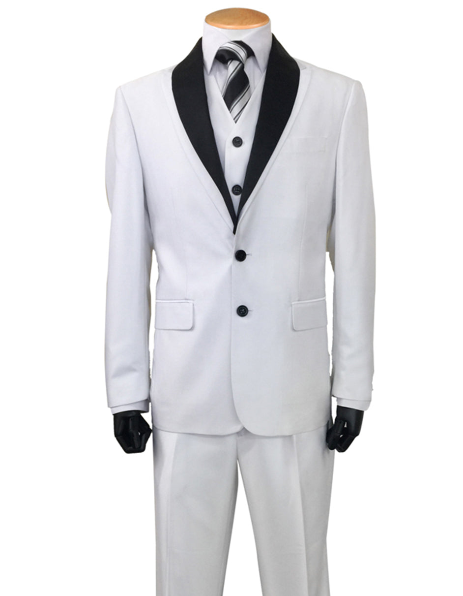2 Button Sharkskin Tuxedo with Satin Shawl - White