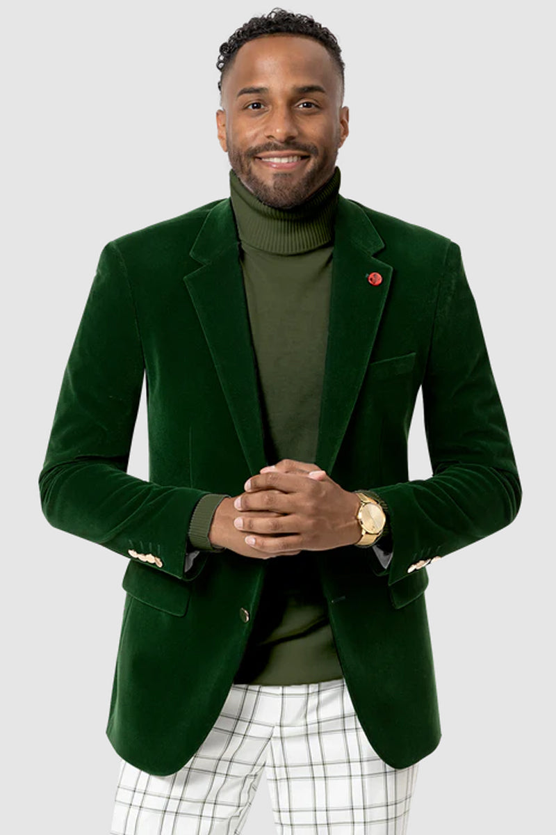 Hunter Green Velvet Two-Button Modern Blazer