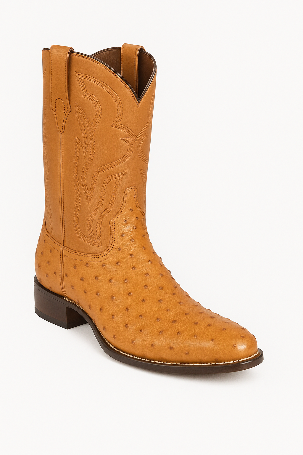 Los Altos Boots Men's Ostrich Roper Western Boots Honey