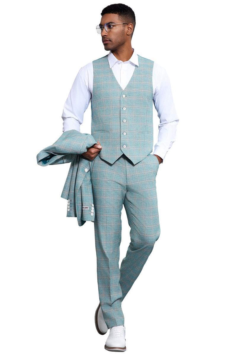 Stacy Adams Light Turquoise Plaid Suit