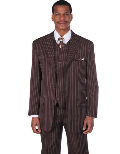 Brown 3 Button Pinstripe Gangster Suit