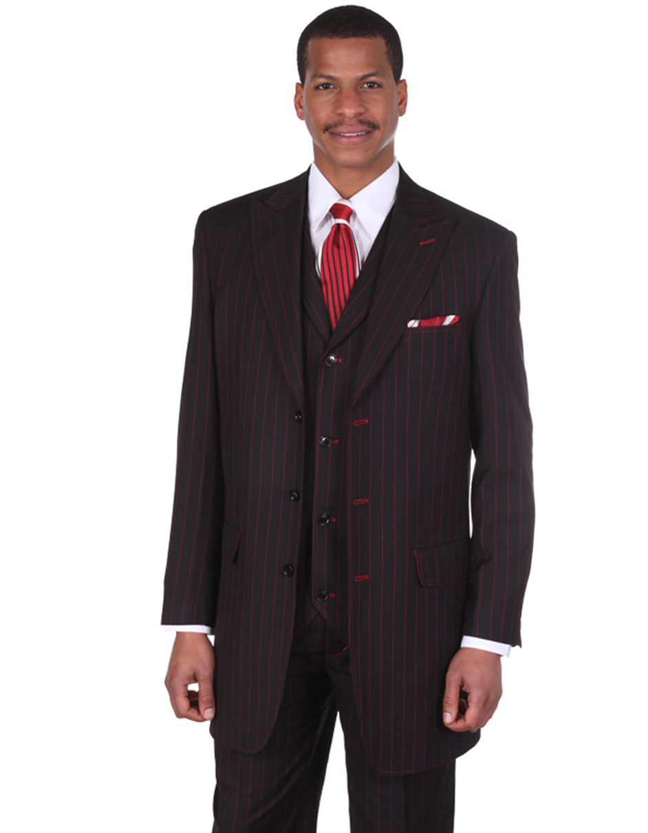 Men's 3-Button Peak Lapel Pinstripe Gangster Suit