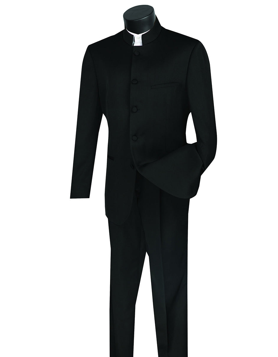 5 Button Mandarin Collar Black Tuxedo Suit