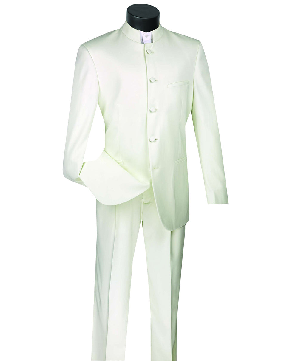 Ivory 5 Button Mandarin Collar Tuxedo Suit