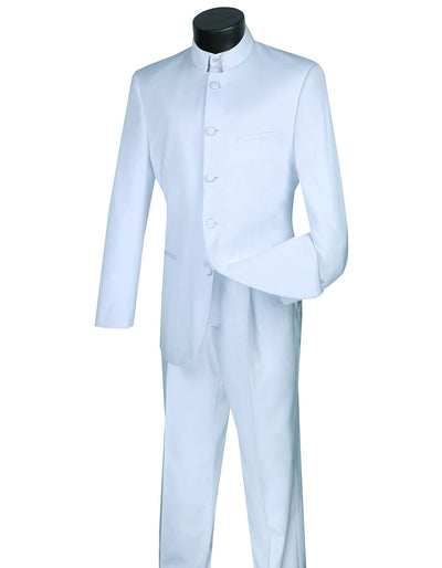 5 Button Mandarin Collar White Tuxedo Suit