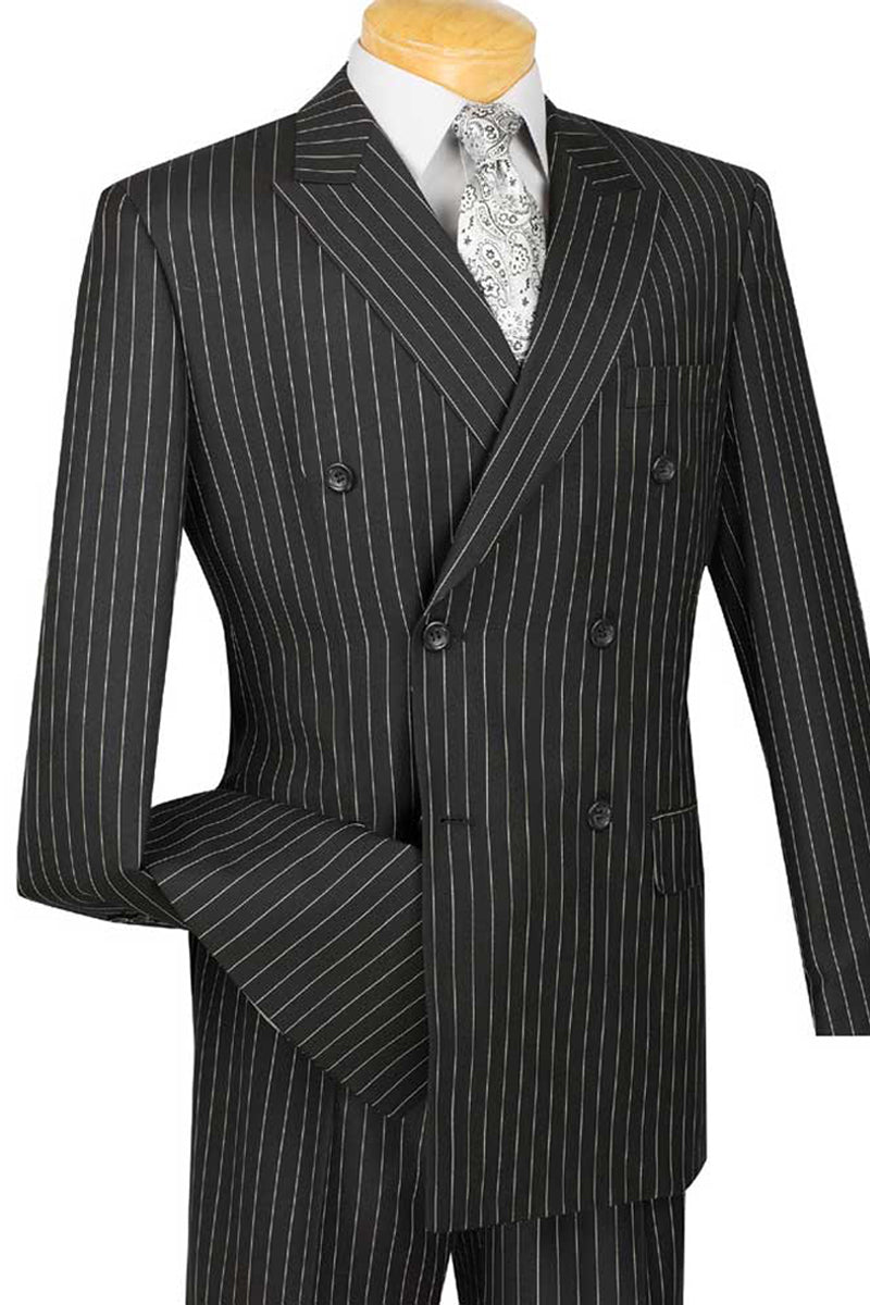Double Breasted Gangster Pinstripe Suit in Black