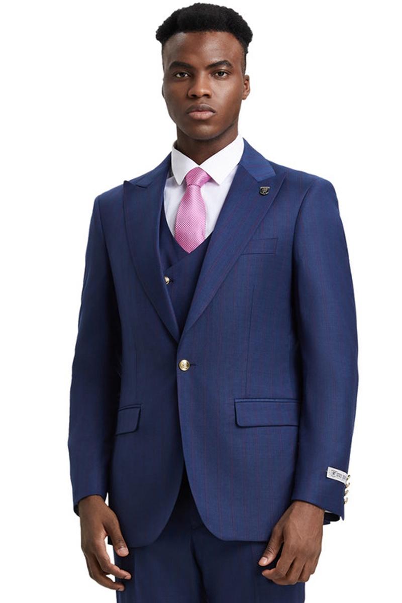 Stacy Adams Navy Pinstripe Vested Suit