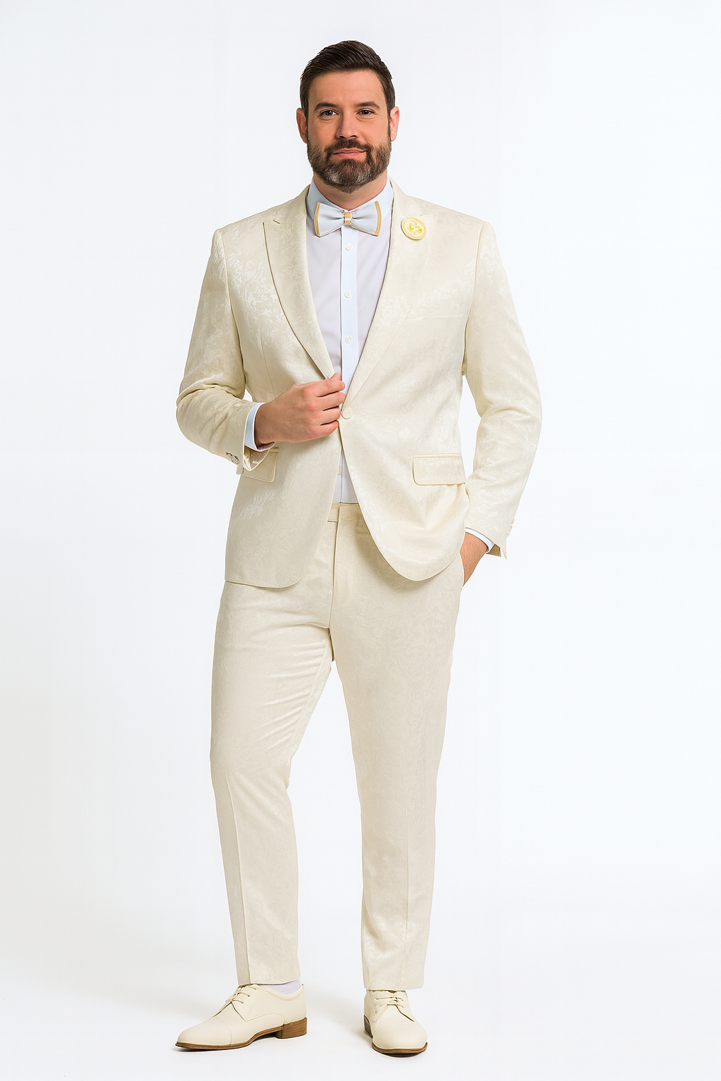 Champaign Ivory Paisley Tuxedo Suit by Rossiman