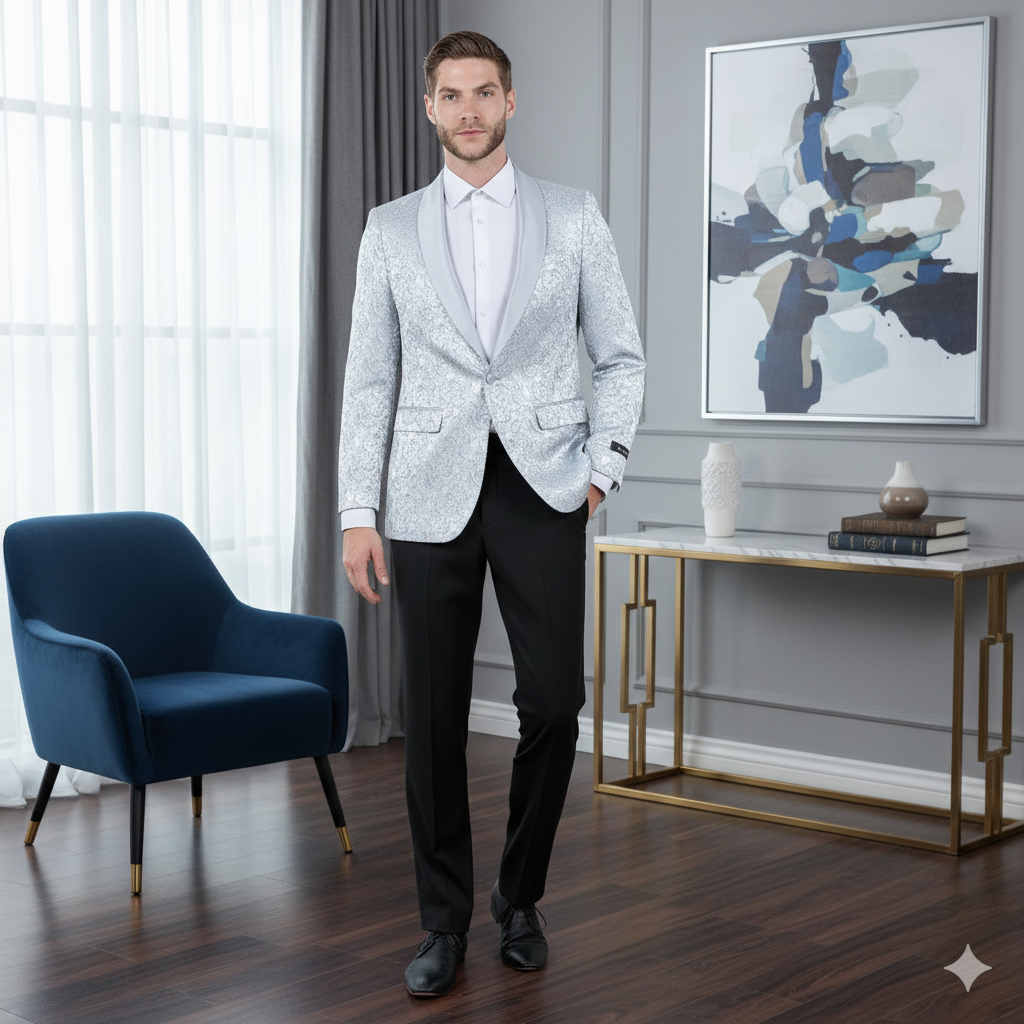 Big and Tall Silver Paisley Tuxedo Jacket