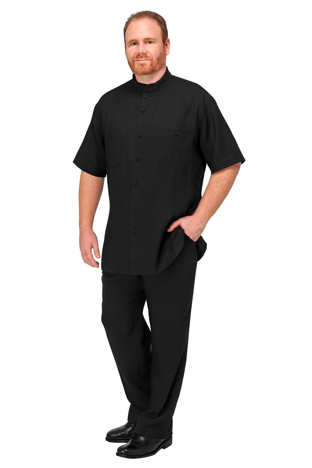 Men’s Black Banded Collar Walking Suit Set