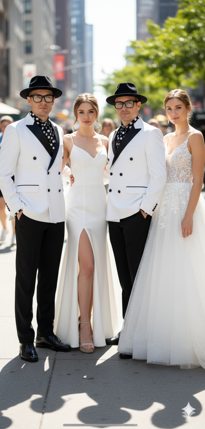 White & Black Double-Breasted Slim Tuxedo