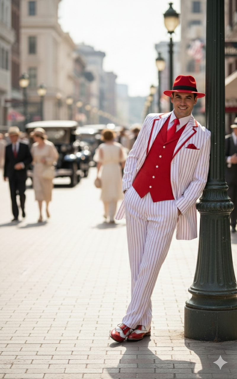 1920s White & Red Pinstripe Zoot Suit Set