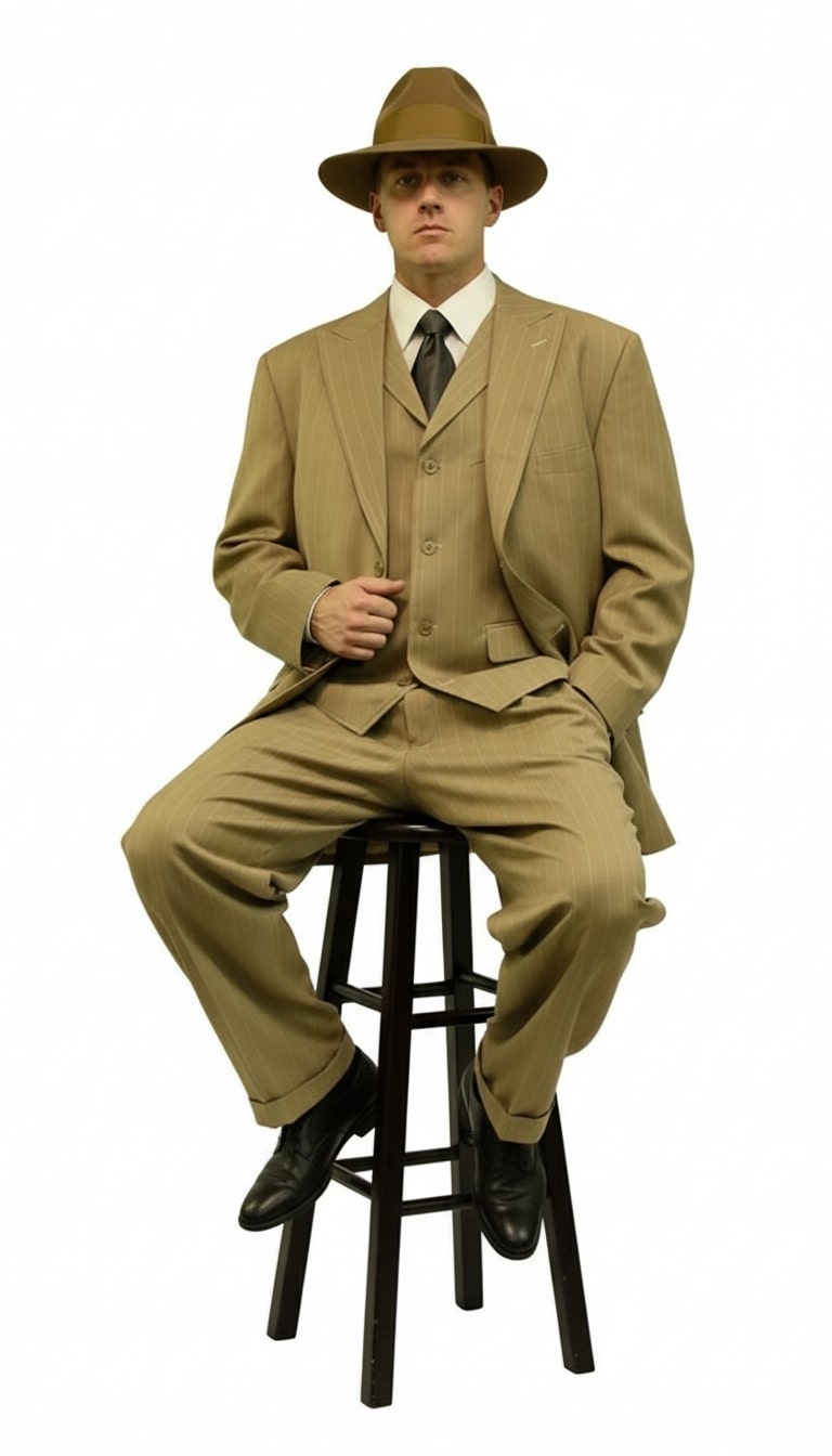 Mens Tan Pinstripe 1920s Gangster Zoot Suit