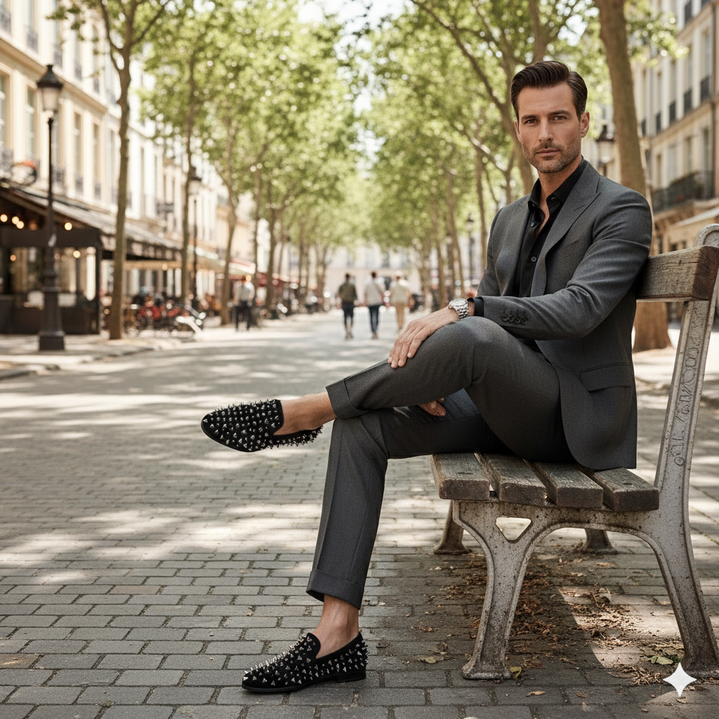 Black Studded Loafers with Silver Spikes