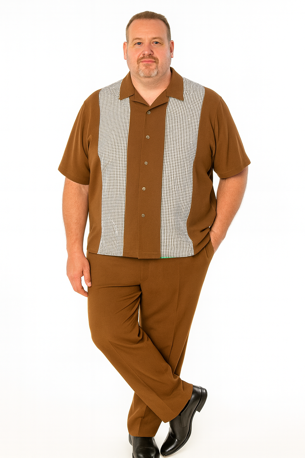 Cognac Tan Two-Piece Shirt and Pants Set