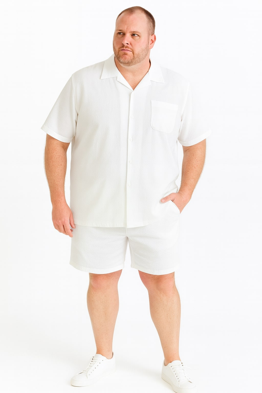 Men's White Seersucker Short Set Outfit