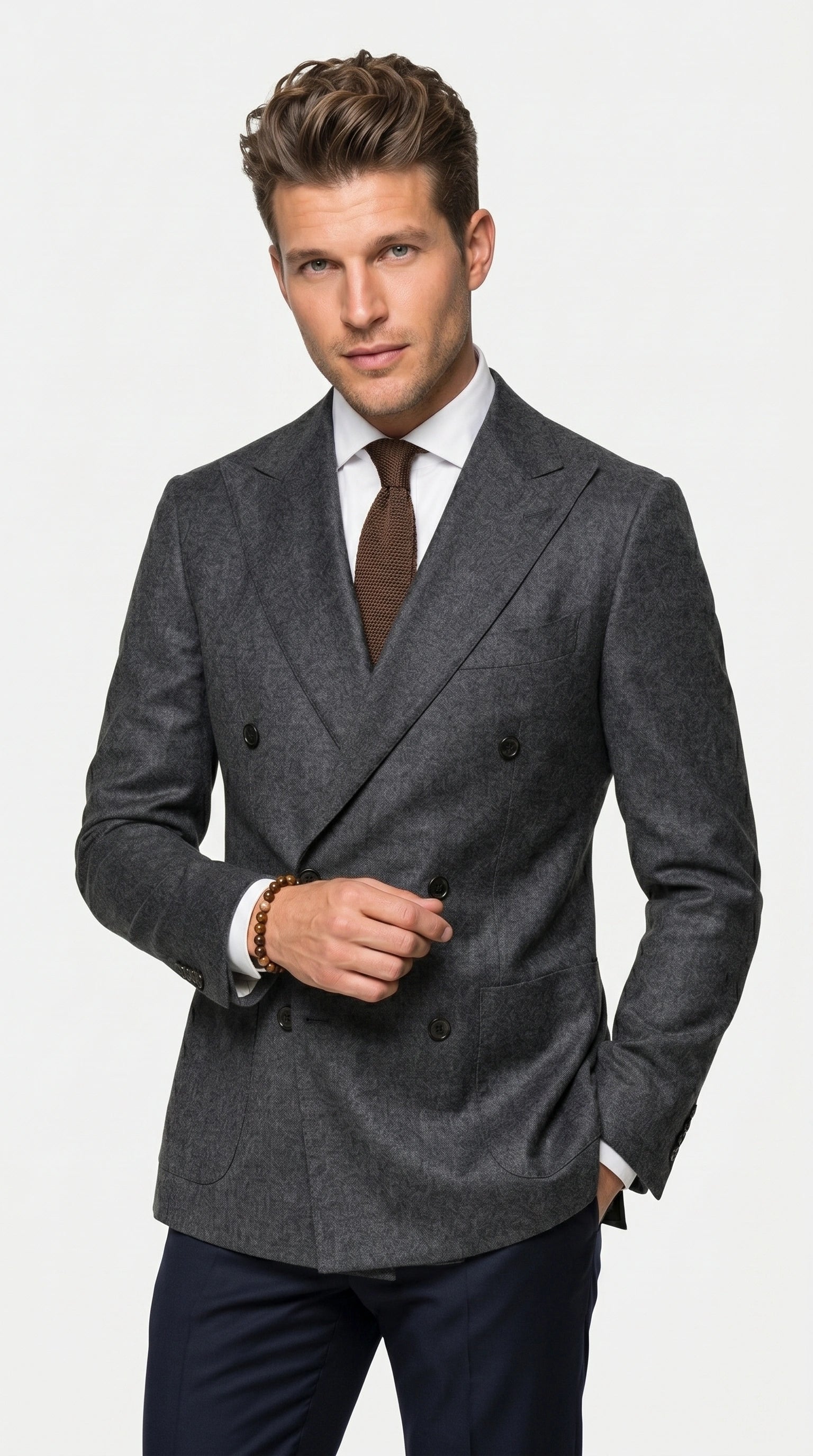 Men’s Charcoal Double Breasted Blazer, Formal Wedding Business Casual Sport Coat Jacket Wool Fabric