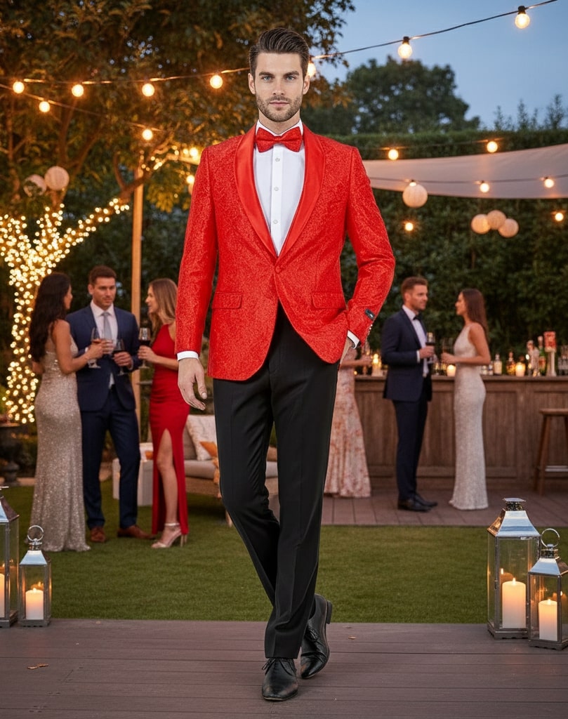 Big and Tall Red Paisley Tuxedo Blazer