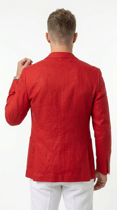 Menβs Red Linen Blazer, Lightweight Business Casual Wedding Sport Coat Jacket