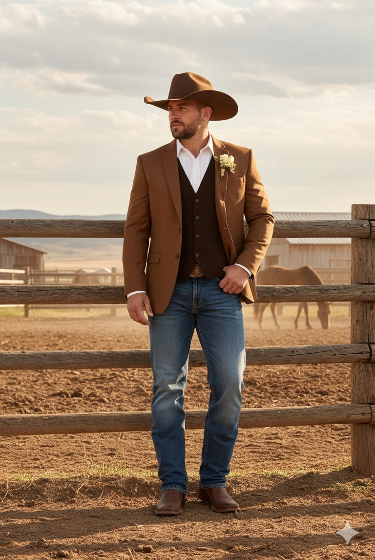 Men's Western Blazer in Rust Copper Brown