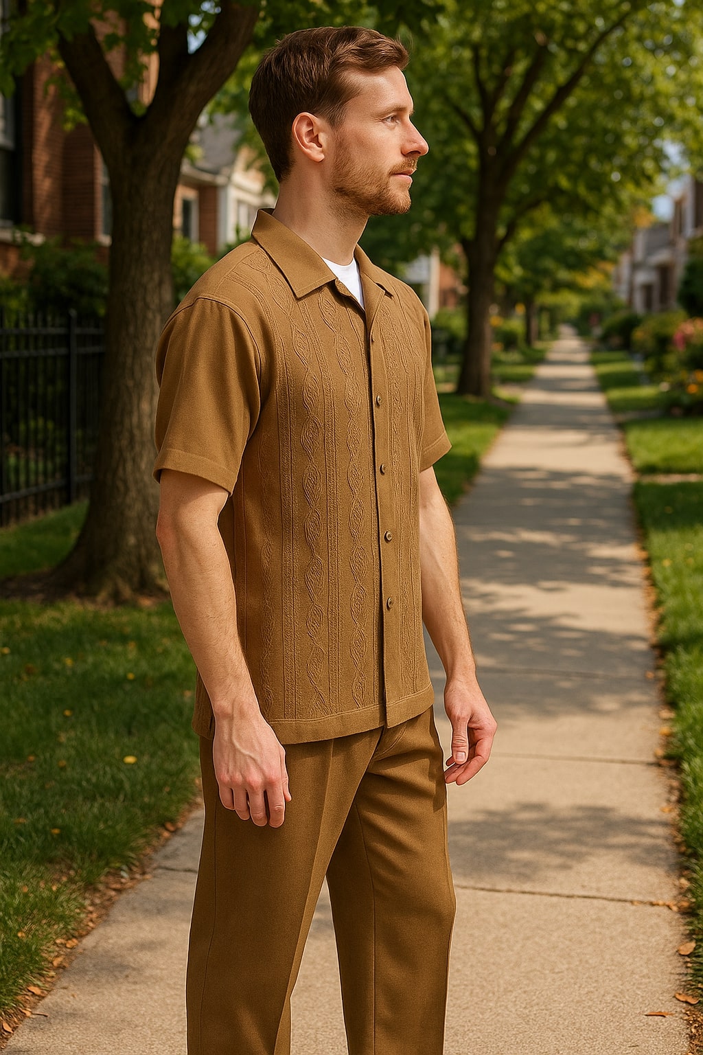 Mocha Brown Knit Walking Suit for Men-Two Piece Set