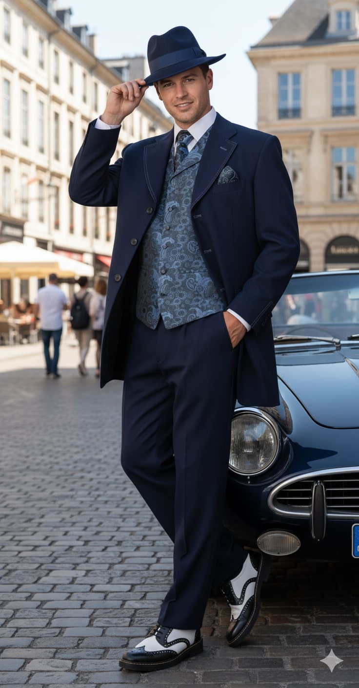 1920s Navy Blue Zoot Suit Classic 3-Piece