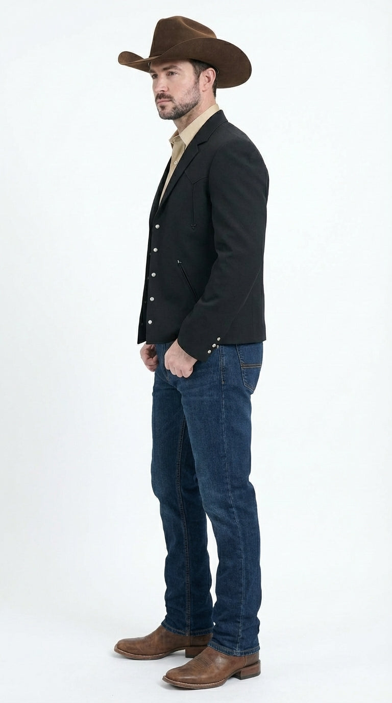 Mens Black Western Blazer Set – Cowboy Style Formal Jacket and Pants Outfit Country Western Suit