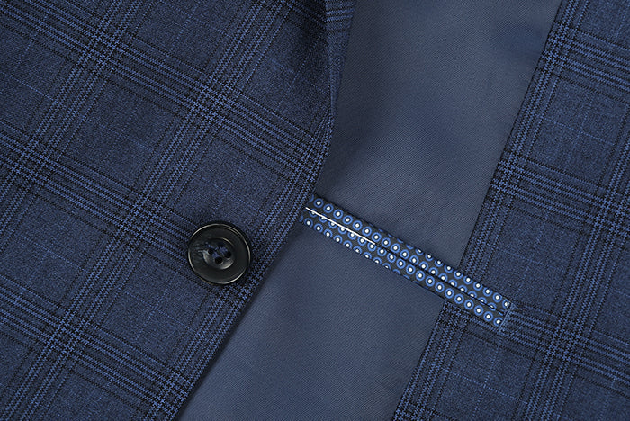 San Gemini 3 Piece Blue Glen Plaid Regular Fit Suit