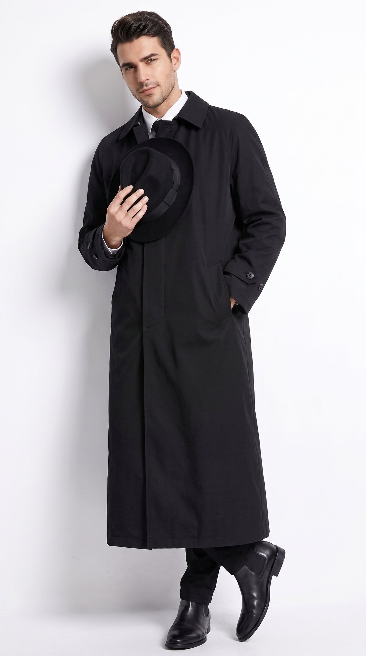 Men’s Undertaker Inspired Black Trench Coat – WWE Wrestling Style Long Full-Length Overcoat