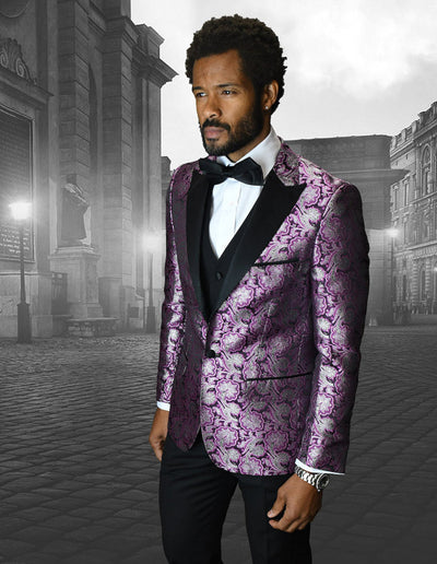 Vested Peak Lapel Floral Tuxedo in Fuschia