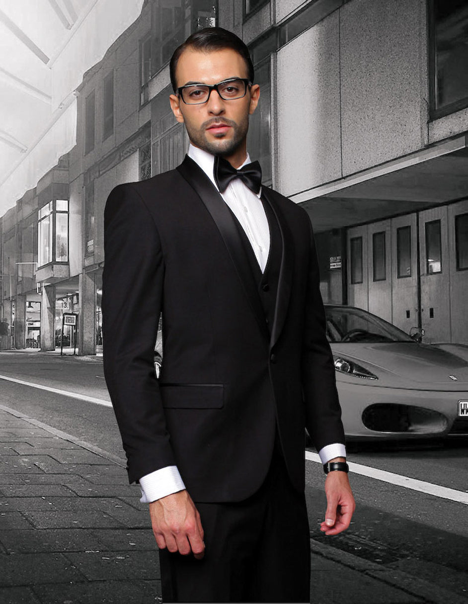 Modern Fit Black Wool Shawl Prom Tuxedo