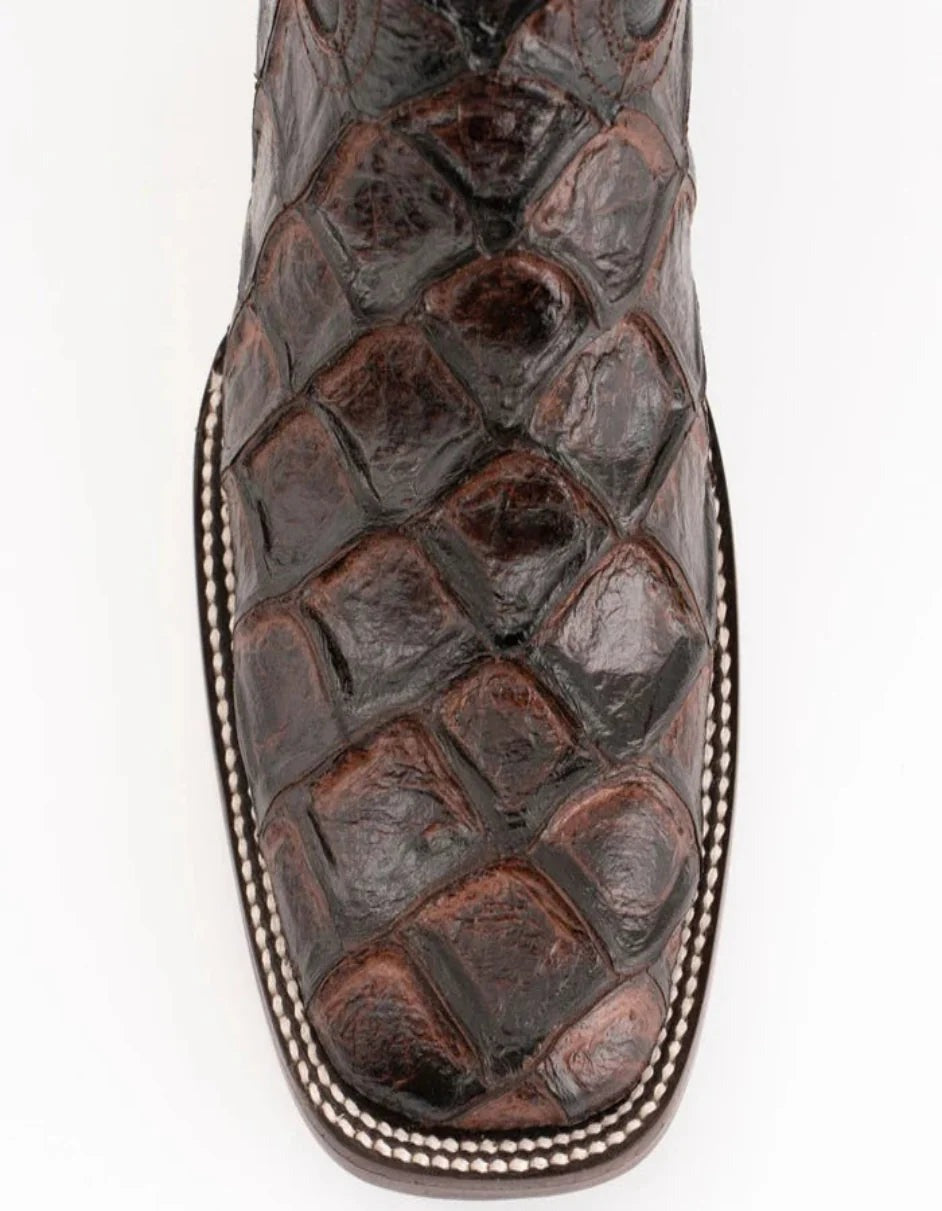 Ferrini Women's Bronco Square Toe Boots Pirarucu Fish Print - Cognac