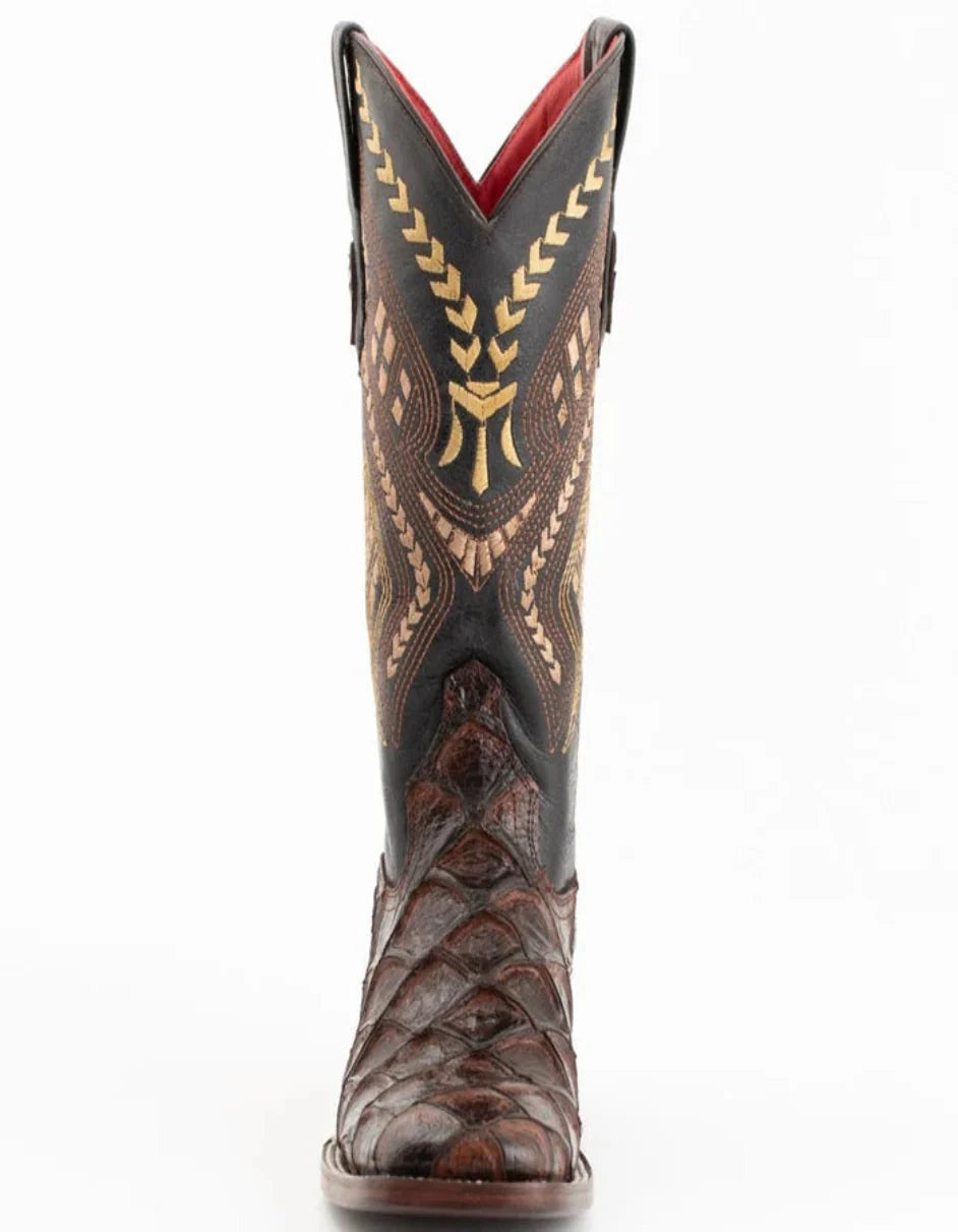 Ferrini Women's Bronco Square Toe Boots Pirarucu Fish Print - Cognac