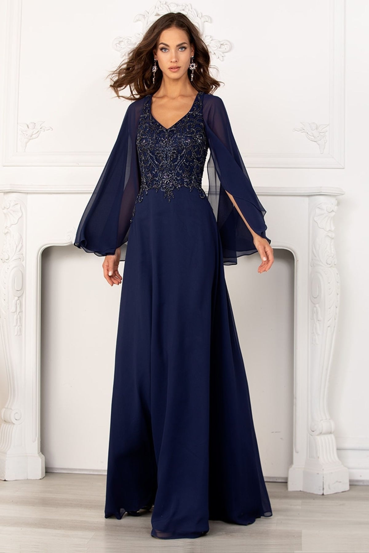 Chiffon Capelet A-line Gown by Lucci Lu 6047W