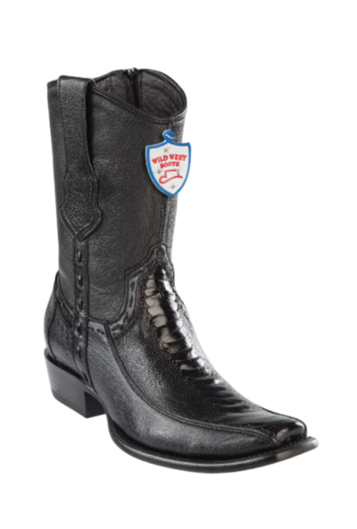 Wild West Ostrich Leg Black Boots Dubai Toe