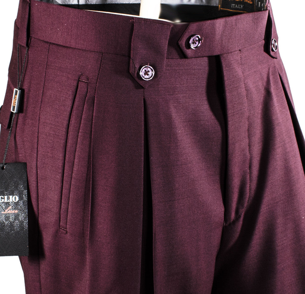 Tiglio Luxe Burgundy Wide Leg Wool Pants 2576