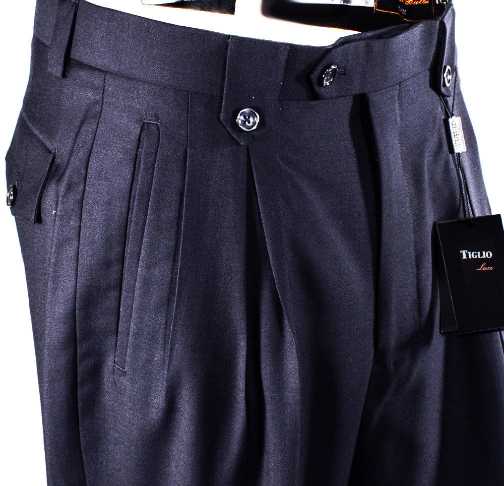 Tiglio Luxe Navy Wide Leg Pure Wool Pants