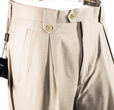 Tiglio Luxe Tan Wide Leg Pure Wool Dress Pants
