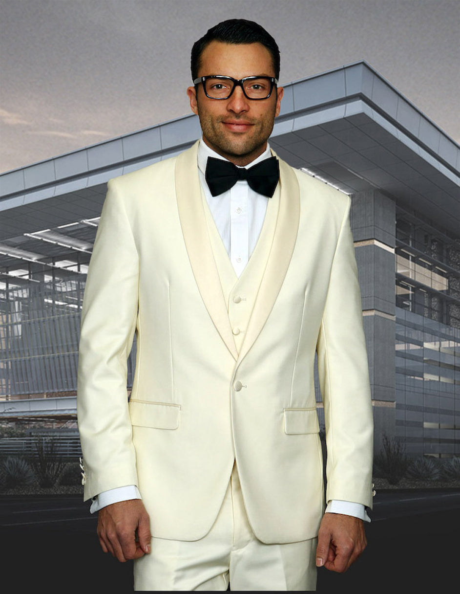 Ivory Wool Shawl Collar Vested Prom Tuxedo